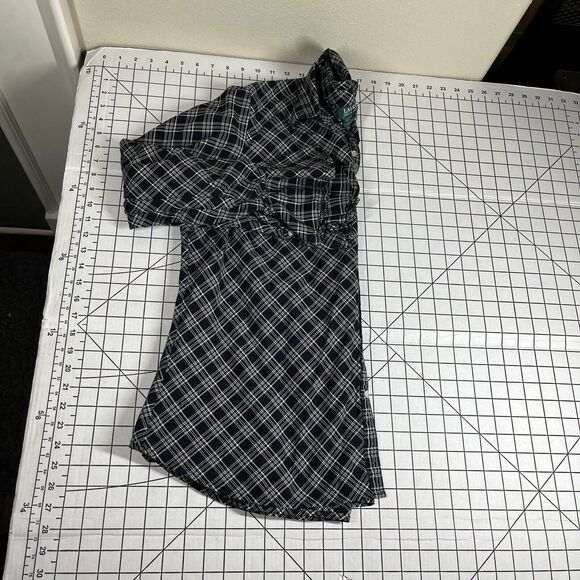 LRL Ralph Lauren Blouse 1X Black White Plaid Bell Cuff Long Sleeve Flared Top - Picture 9 of 9